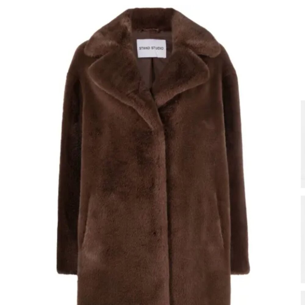 STAND STUDIO notched-collar faux-fur coat Size 32